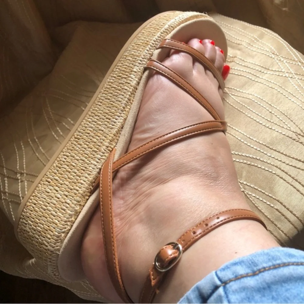 Anne Klein Verano iflex brown‎ beige espadrille wedge Sandals 9.5 New